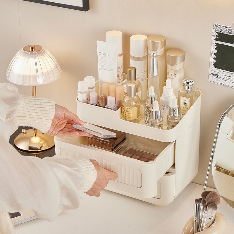 China Manufacturer Plastic Desktop Transparent Makeup Display Box Drawer Organizer Cosmetic Storage Box