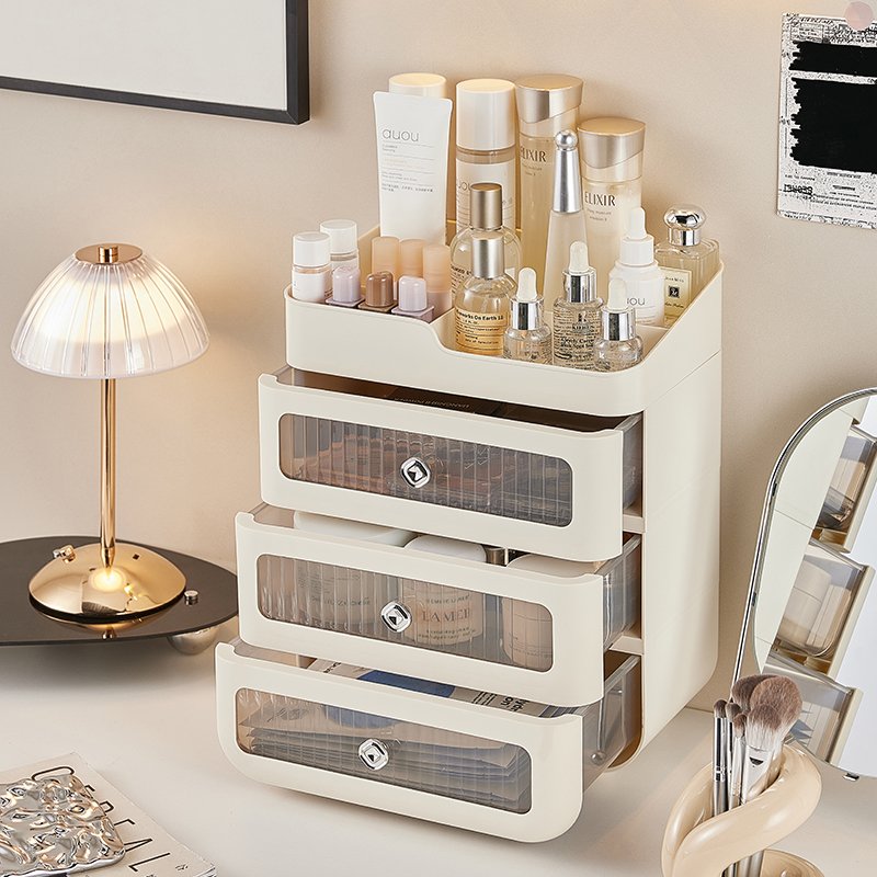 China Manufacturer Plastic Desktop Transparent Makeup Display Box Drawer Organizer Cosmetic Storage Box