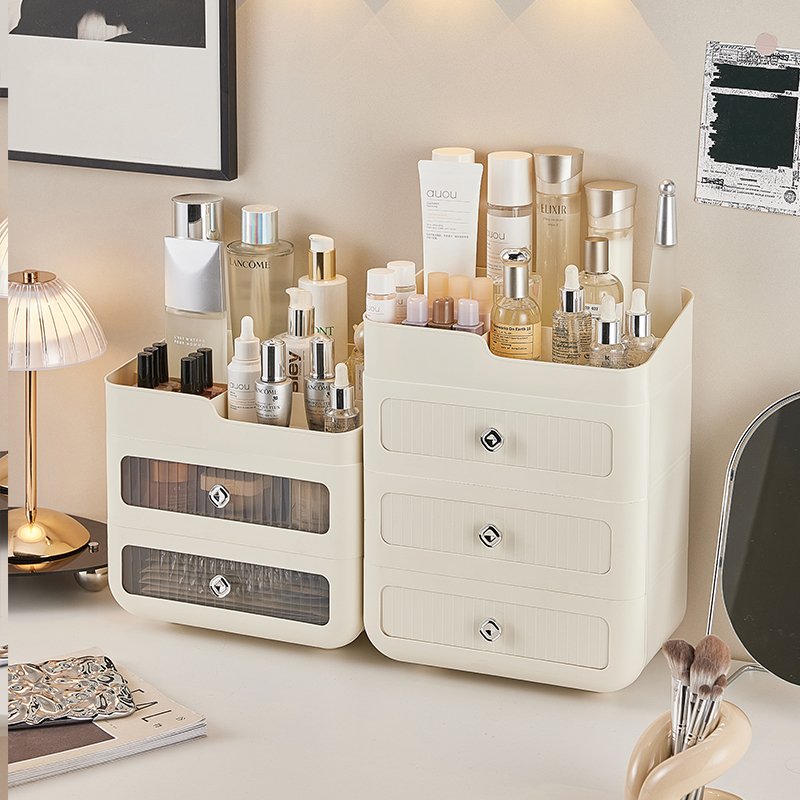 China Manufacturer Plastic Desktop Transparent Makeup Display Box Drawer Organizer Cosmetic Storage Box