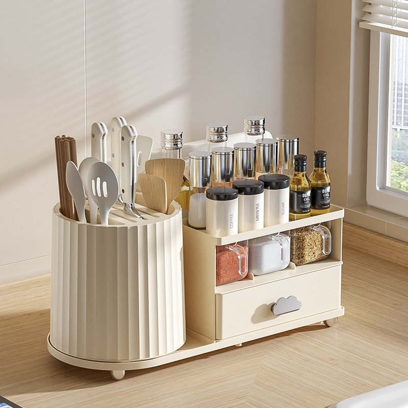 High Quality Rotatable Cosmetic Organizer with Multifunctional Makeup & Skincare Storage Plastic Dresser with Brush Holder