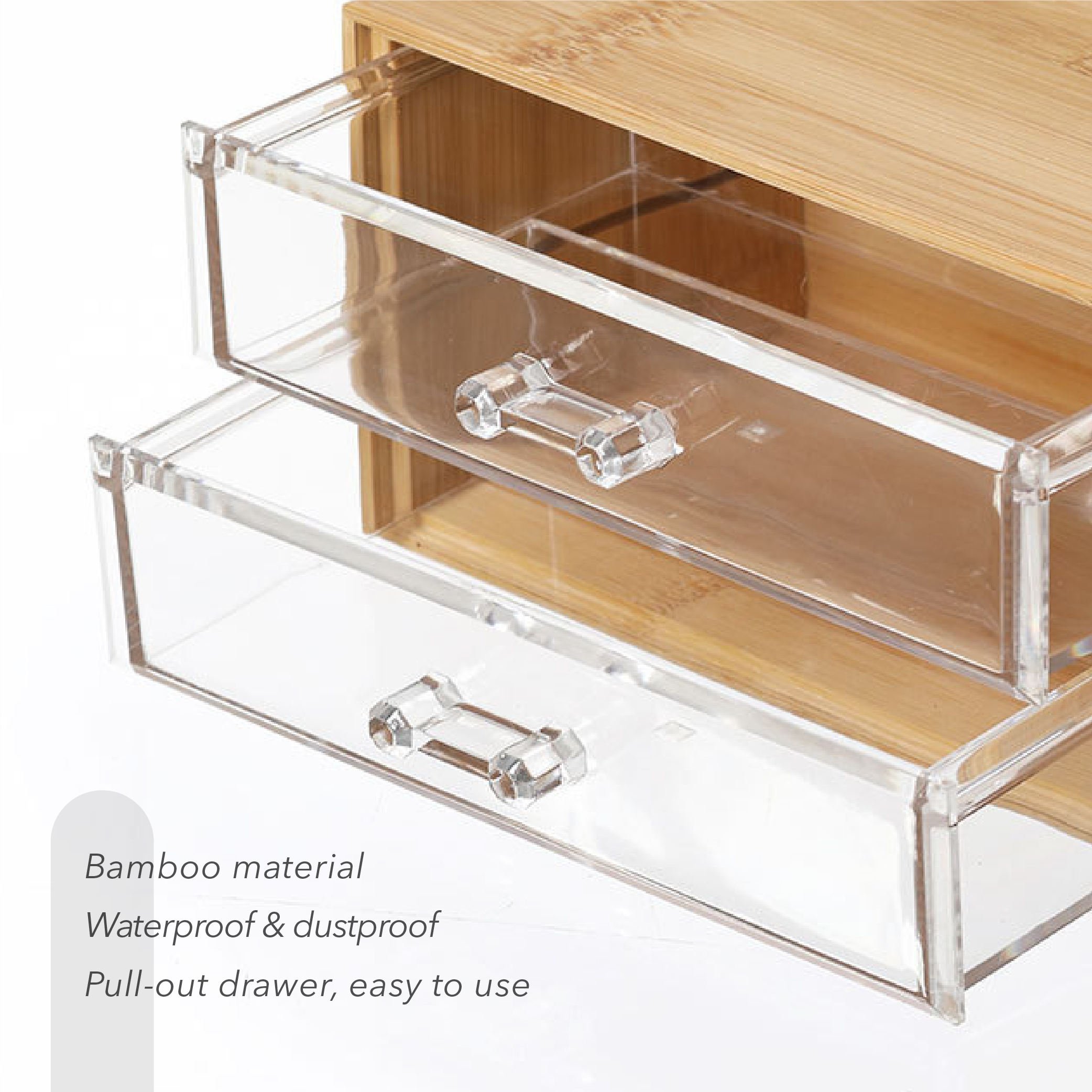 High Quality Office Storage Box Desktop Organizer Bamboo Cosmetic Storage Organizer with Acrylic Drawers