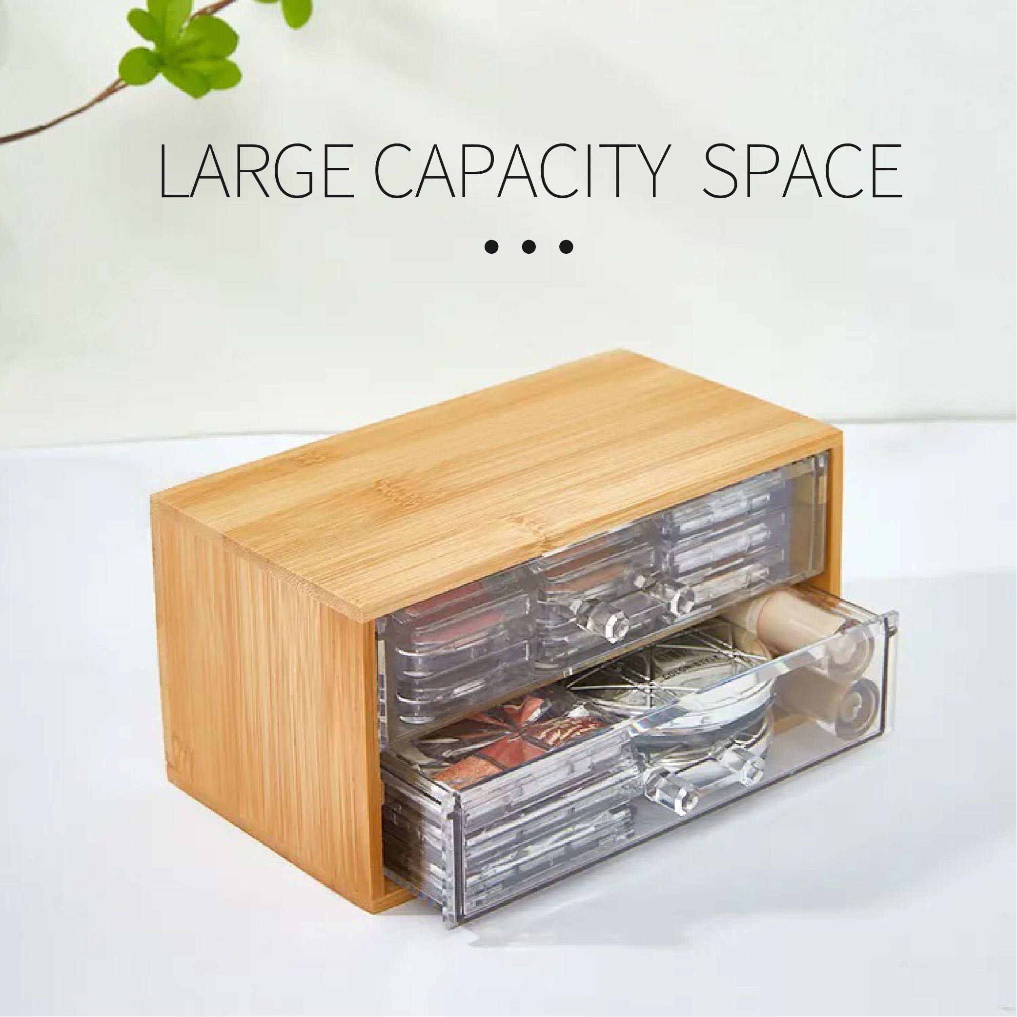 High Quality Office Storage Box Desktop Organizer Bamboo Cosmetic Storage Organizer with Acrylic Drawers