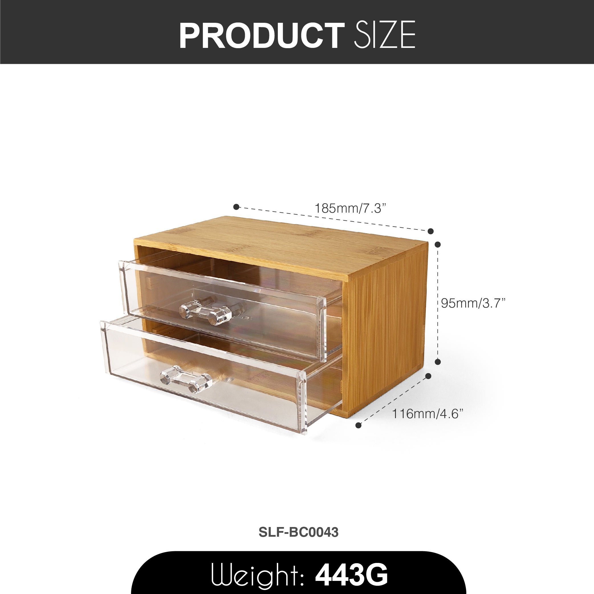 High Quality Office Storage Box Desktop Organizer Bamboo Cosmetic Storage Organizer with Acrylic Drawers