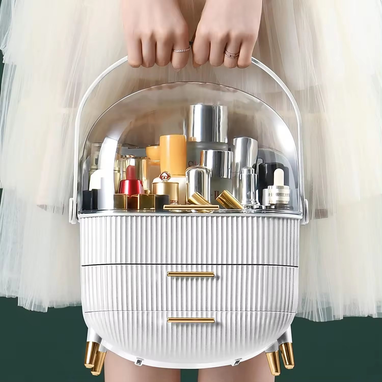 Cosmetics Makeup Storage Box Skincare Organizers with Lid and Drawers White Vanity Organizer