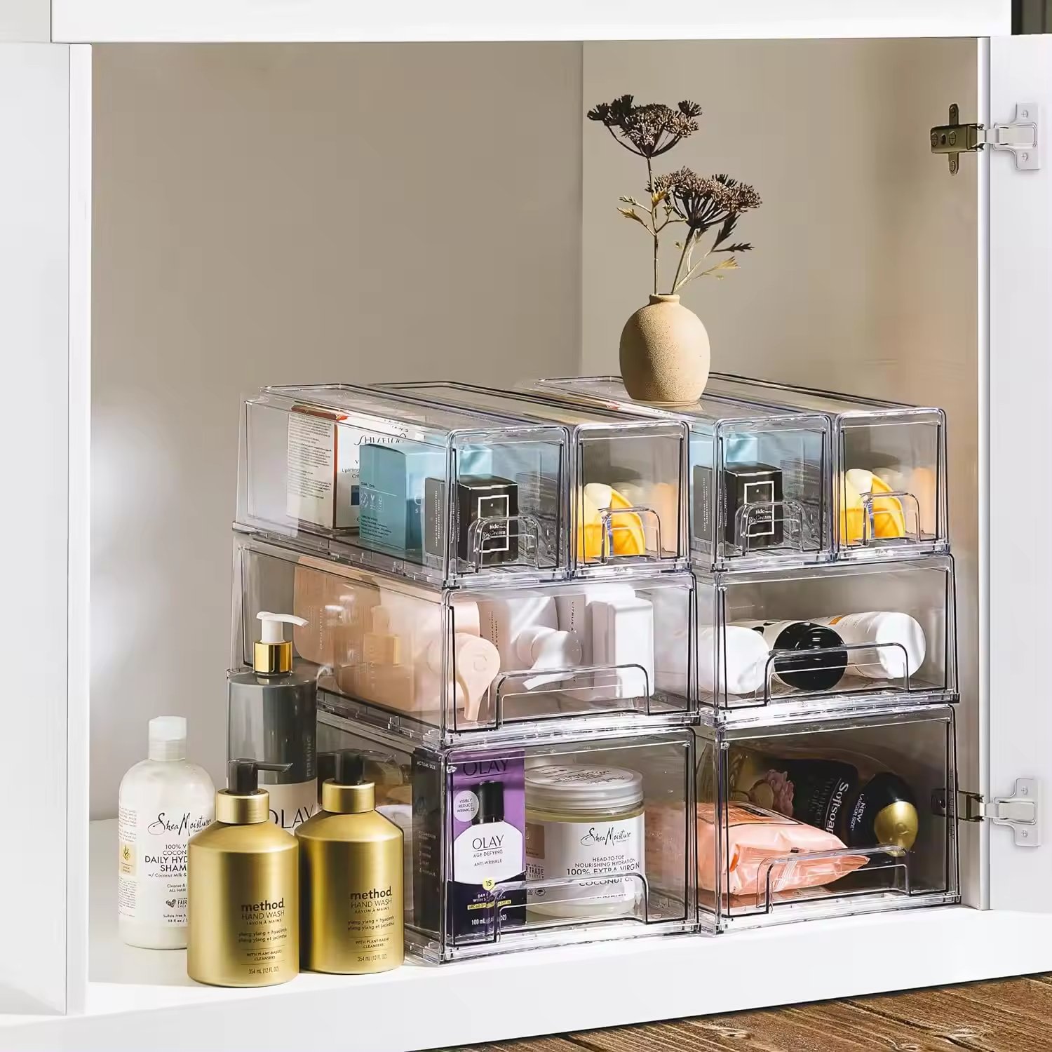 Multi-Purpose Clear Plastic Fridge Drawers Stackable Pull Refrigerator Organizer Bins Modern Food Storage Containers Kitchen