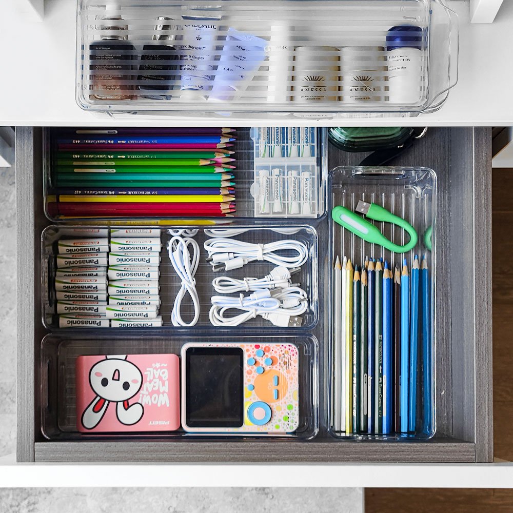 13pcs Stackable Drawer Organizer Set Multi-size Trays Eco-Friendly Multifunction Makeup Vanity Storage Bins Office Desk Drawer