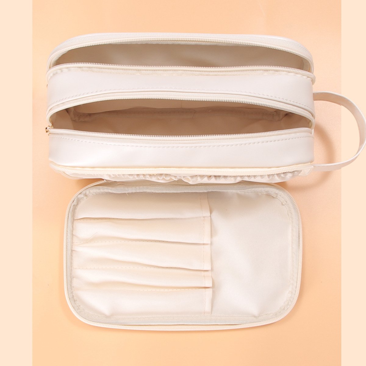 Capacity Portable High Appearance Level Makeup Bag Toiletry Bag Double Zip Women Large Size Makeup Organizers Zipper Bag Solid