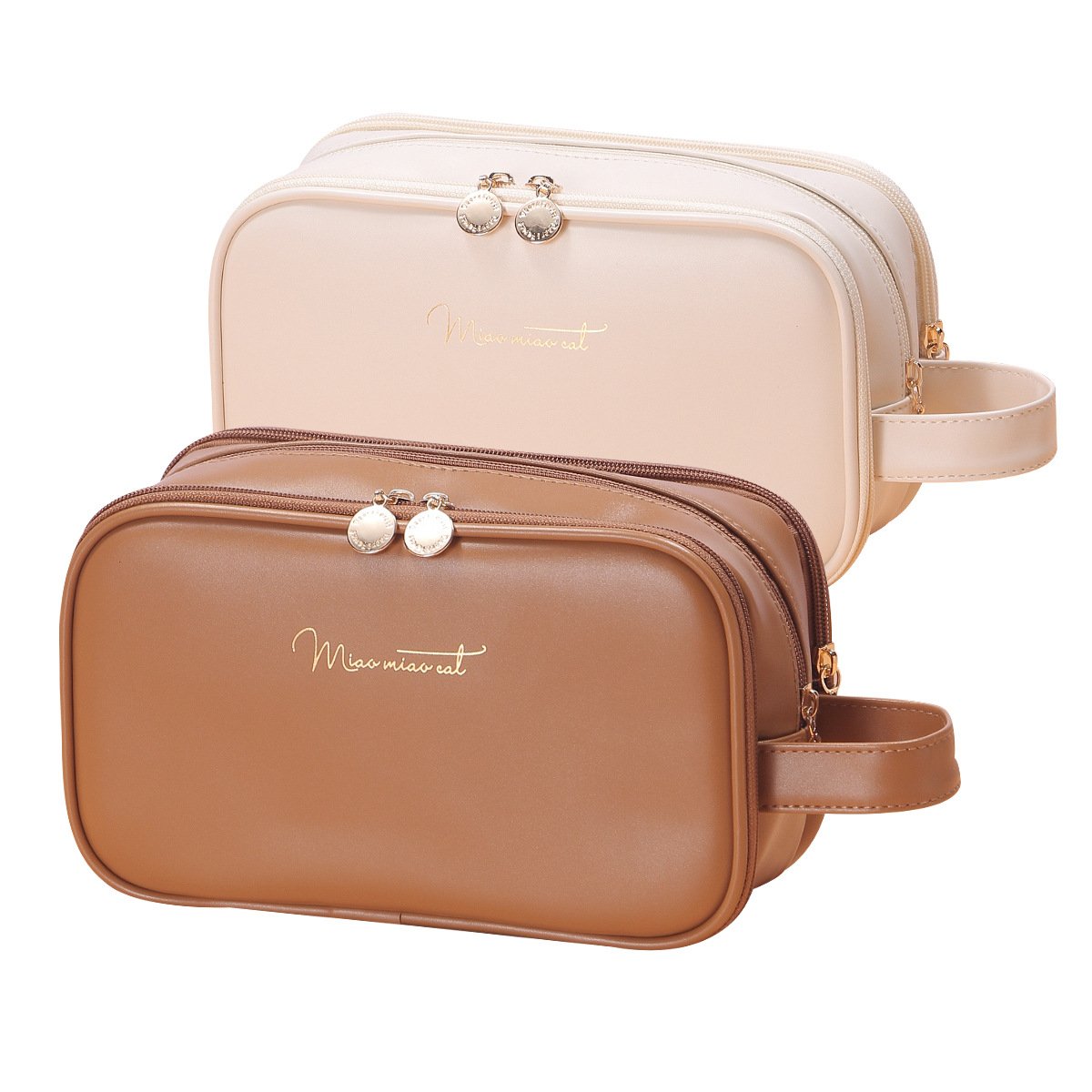 Capacity Portable High Appearance Level Makeup Bag Toiletry Bag Double Zip Women Large Size Makeup Organizers Zipper Bag Solid