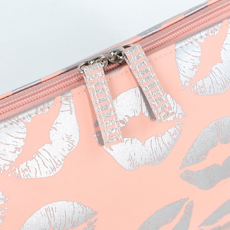 Custom design hot selling cute mouth pattern printed waterproof cosmetic organize pink nylon cosmetic bag