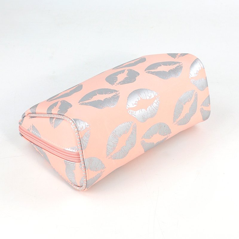 Custom design hot selling cute mouth pattern printed waterproof cosmetic organize pink nylon cosmetic bag