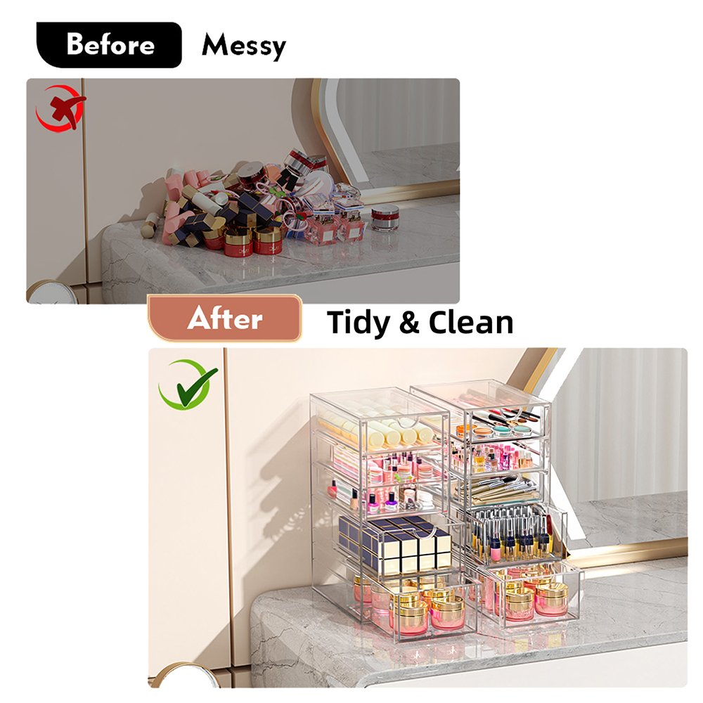 Clear 4 Parts 16 Drawer Desktop Drawer Organizer Custom Stackable Perspex Acrylic Desk Drawer Jewelry Box Organizer for Makeup