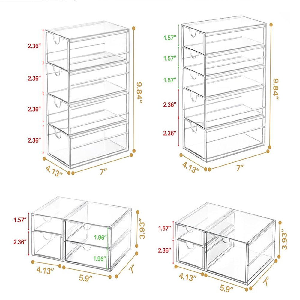 Clear 4 Parts 16 Drawer Desktop Drawer Organizer Custom Stackable Perspex Acrylic Desk Drawer Jewelry Box Organizer for Makeup