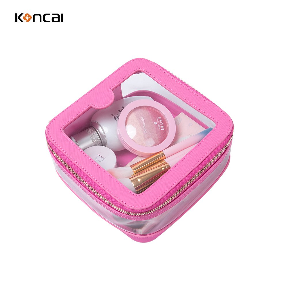 KONCAI clear small make up pouch cosmetic accessories travel organizers transparent cute vanity box pink makeup bag organizer