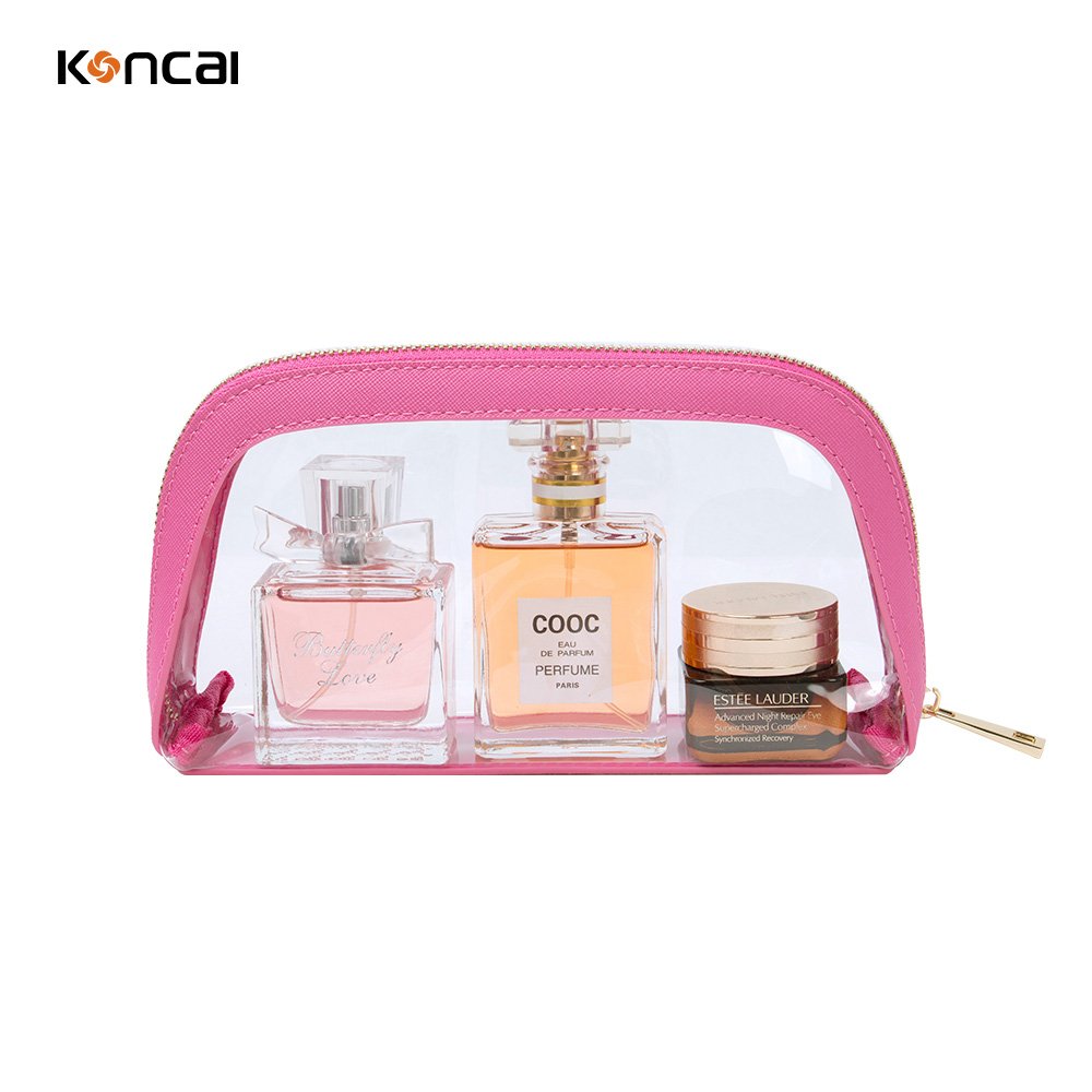 KONCAI clear small make up pouch cosmetic accessories travel organizers transparent cute vanity box pink makeup bag organizer