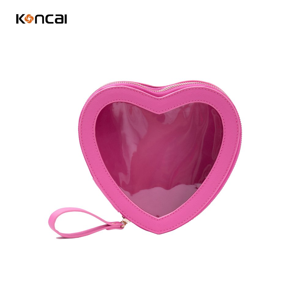 KONCAI clear small make up pouch cosmetic accessories travel organizers transparent cute vanity box pink makeup bag organizer