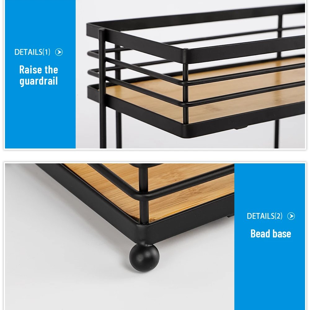 Wholesale Home Decorative High Quality Black Double-Tier Iron Bamboo Desktop Makeup Stand Racks Cosmetics Storage Racks Display