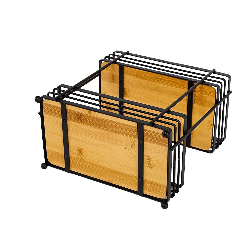 Wholesale Home Decorative High Quality Black Double-Tier Iron Bamboo Desktop Makeup Stand Racks Cosmetics Storage Racks Display