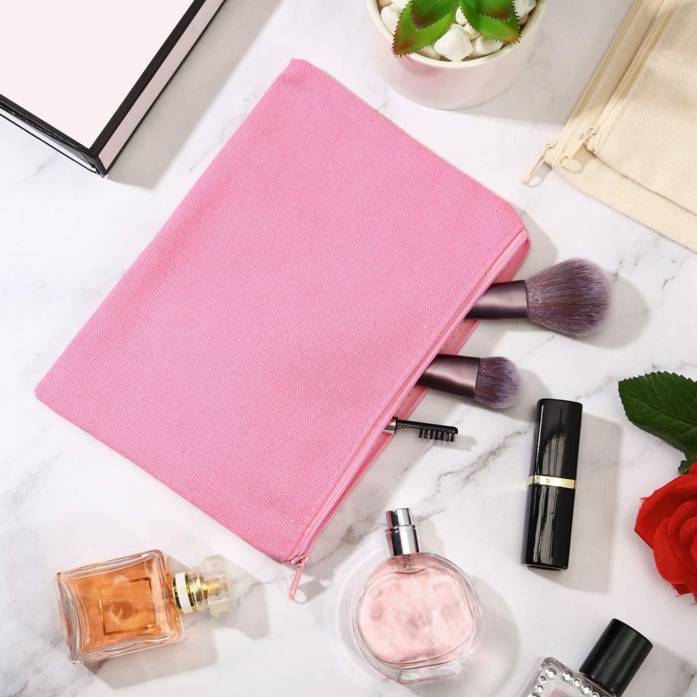 2024 Wholesale Blank Plain Cotton Canvas Cosmetic Bag Customized Travel Cotton Canvas Makeup Bag For Women