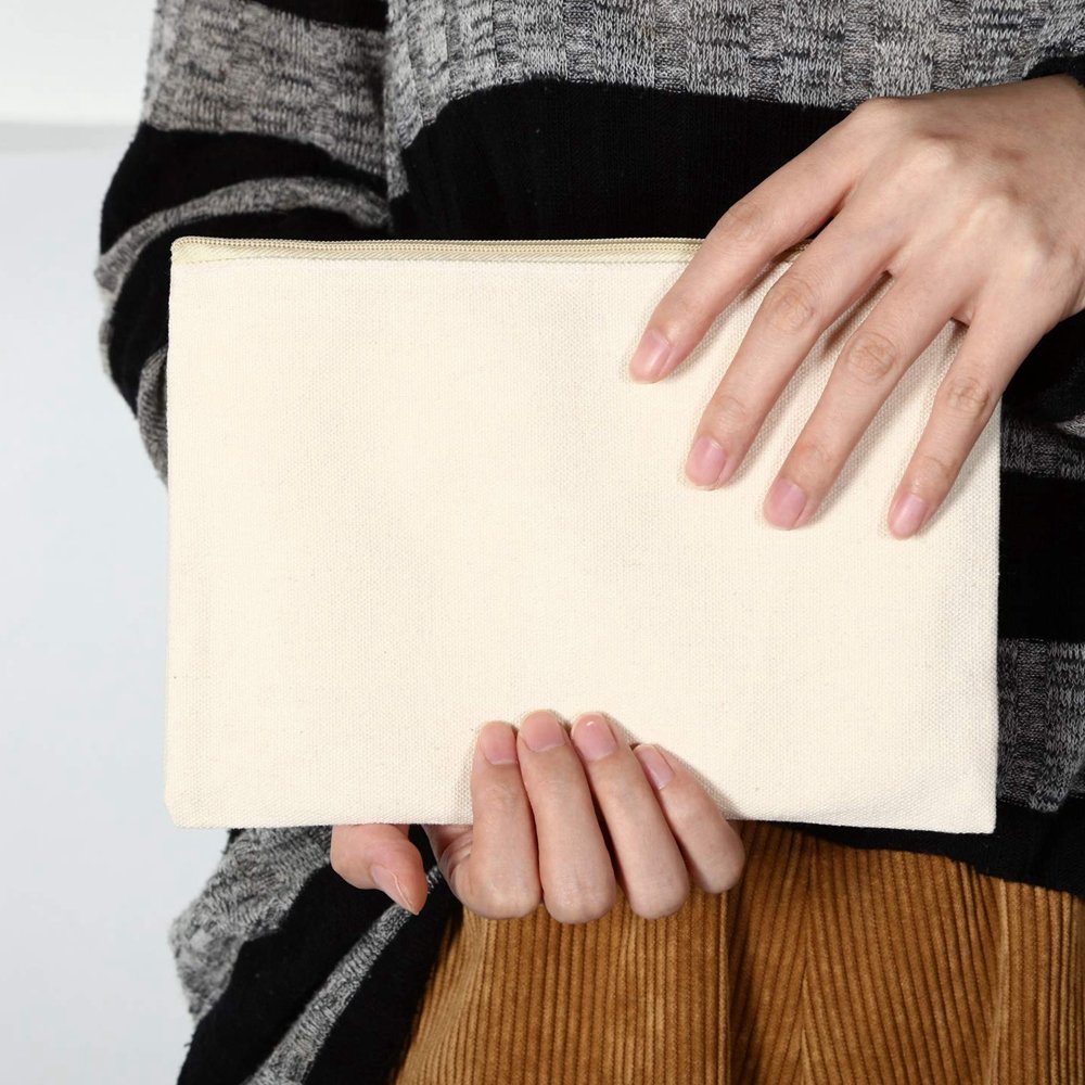 2024 Wholesale Blank Plain Cotton Canvas Cosmetic Bag Customized Travel Cotton Canvas Makeup Bag For Women