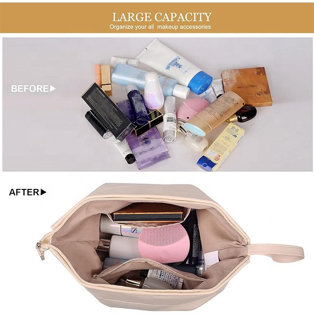 BSCI Custom Makeup Bag Leather Double Layer Large Cosmetic Organizer Bag Travel Accessories Toiletry Bag