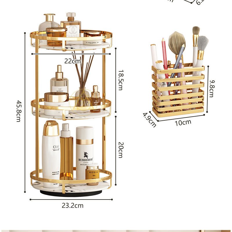 Vanity Spinning Dresser Holder Luxury Gold 3 Tier bathroom Shelf 360 Rotating Makeup Organizer Cosmetic Storage Display Rack
