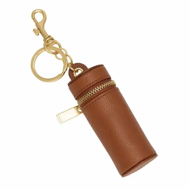 Leather Zipper Lipstick Case with Keychain Chapstick Holder Keyring Women Lipstick Organizer