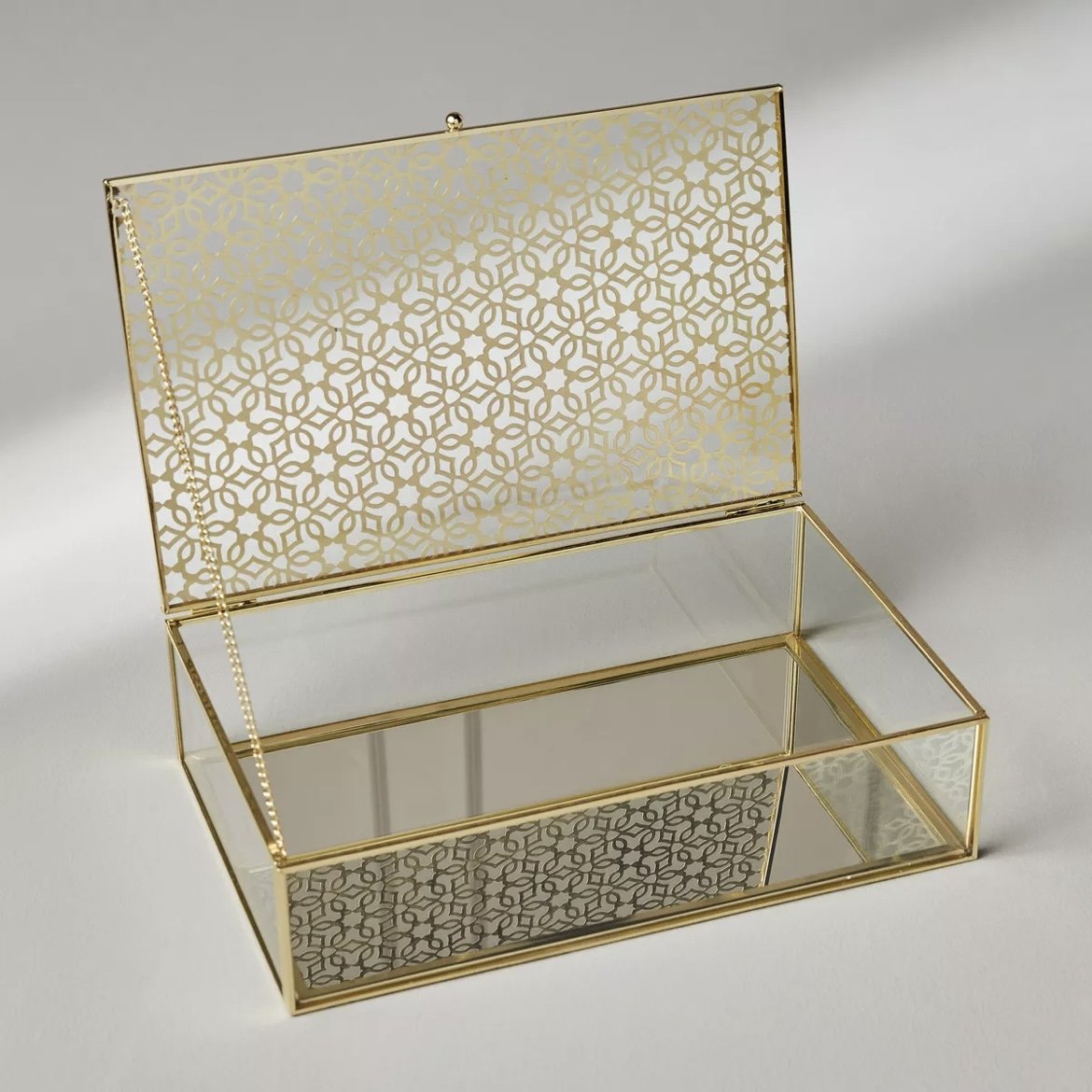 Glass Jewelry Storage Box with Mirror Base Elegant Jewellery Organizer and Accessories Storage Box