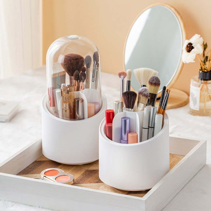 Advanced Sense Transparent Acrylic Desktop Makeup Brush Storage Bucket Dustproof Rotating Brush Barrel Rectangle Lipstick