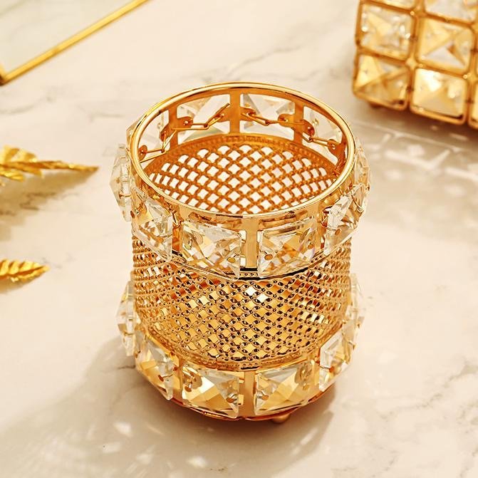 Cheap Factory Price Metal Luxury Gold Metal makeup brush holder Organizer brushes crystal make up brush organizer