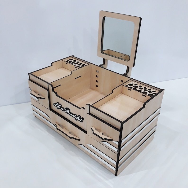 Lowest Shipping High quality retro brown cosmetic storage box with drawers wooden jewelry box with drawers for Amazon Selling