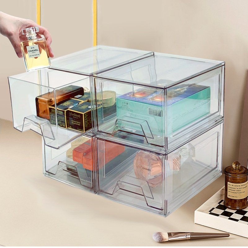 Acrylic Clear Transparent Stackable Bathroom Makeup Cosmetic Perfume Organizer Storage Box With Drawer