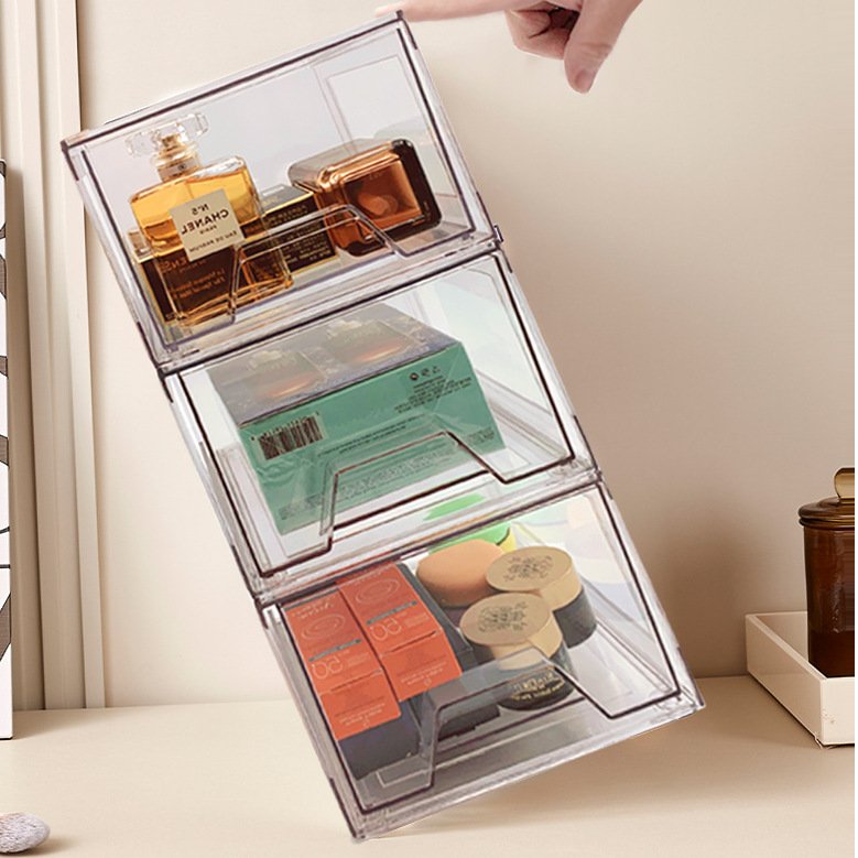 Acrylic Clear Transparent Stackable Bathroom Makeup Cosmetic Perfume Organizer Storage Box With Drawer