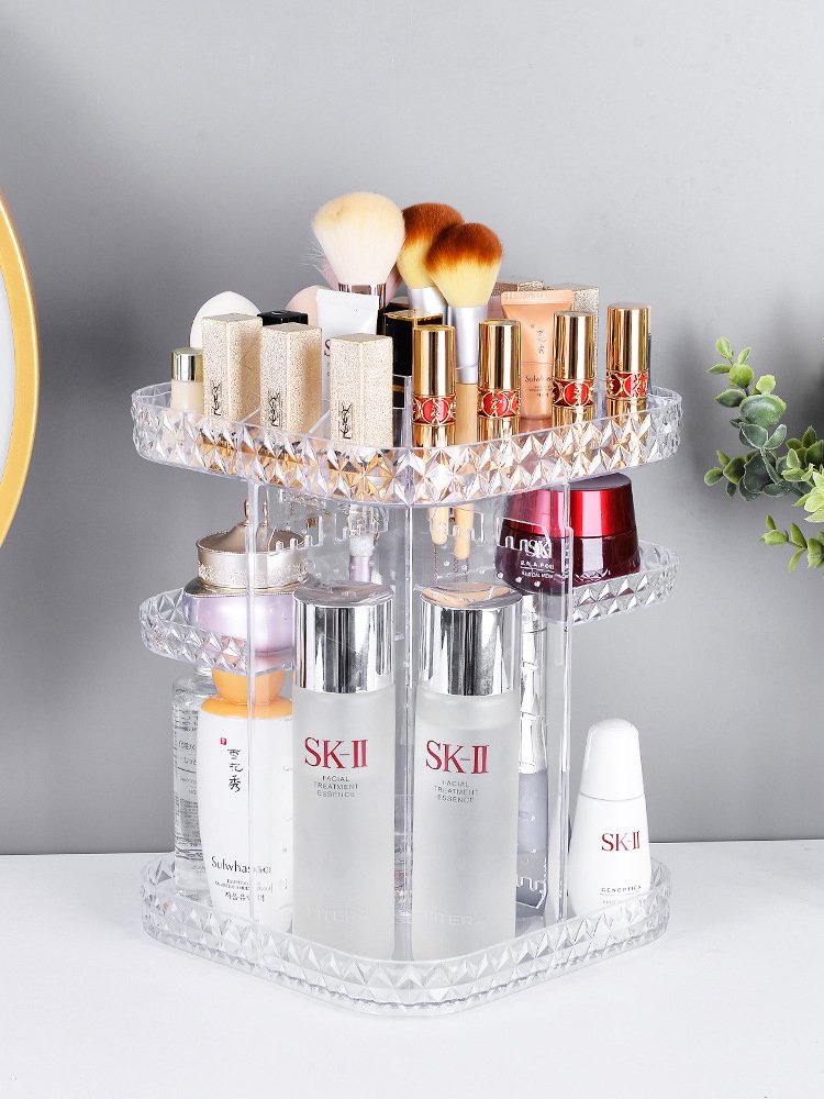Transparent Makeup Storage Box 360-Degree Rotating Desktop Dressing Table Cosmetic Storage Rack Organizer