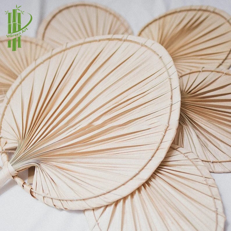 100% Handmade from Vietnam palm leaf woven hand fan Heart high quality for export