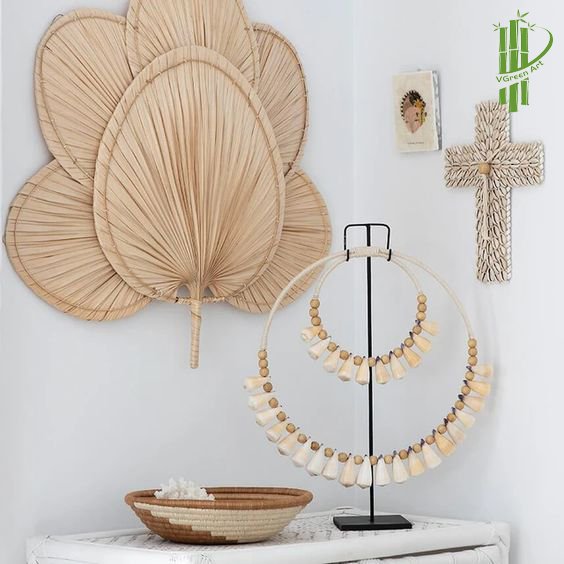 100% Handmade from Vietnam palm leaf woven hand fan Heart high quality for export