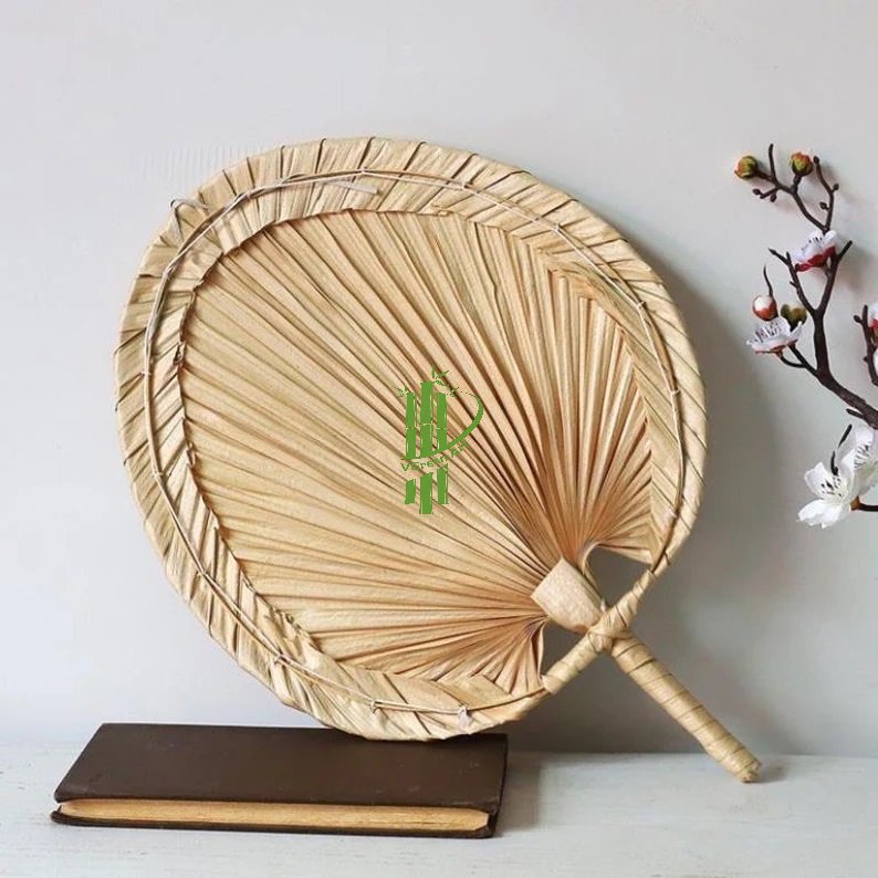 100% Handmade from Vietnam palm leaf woven hand fan Heart high quality for export