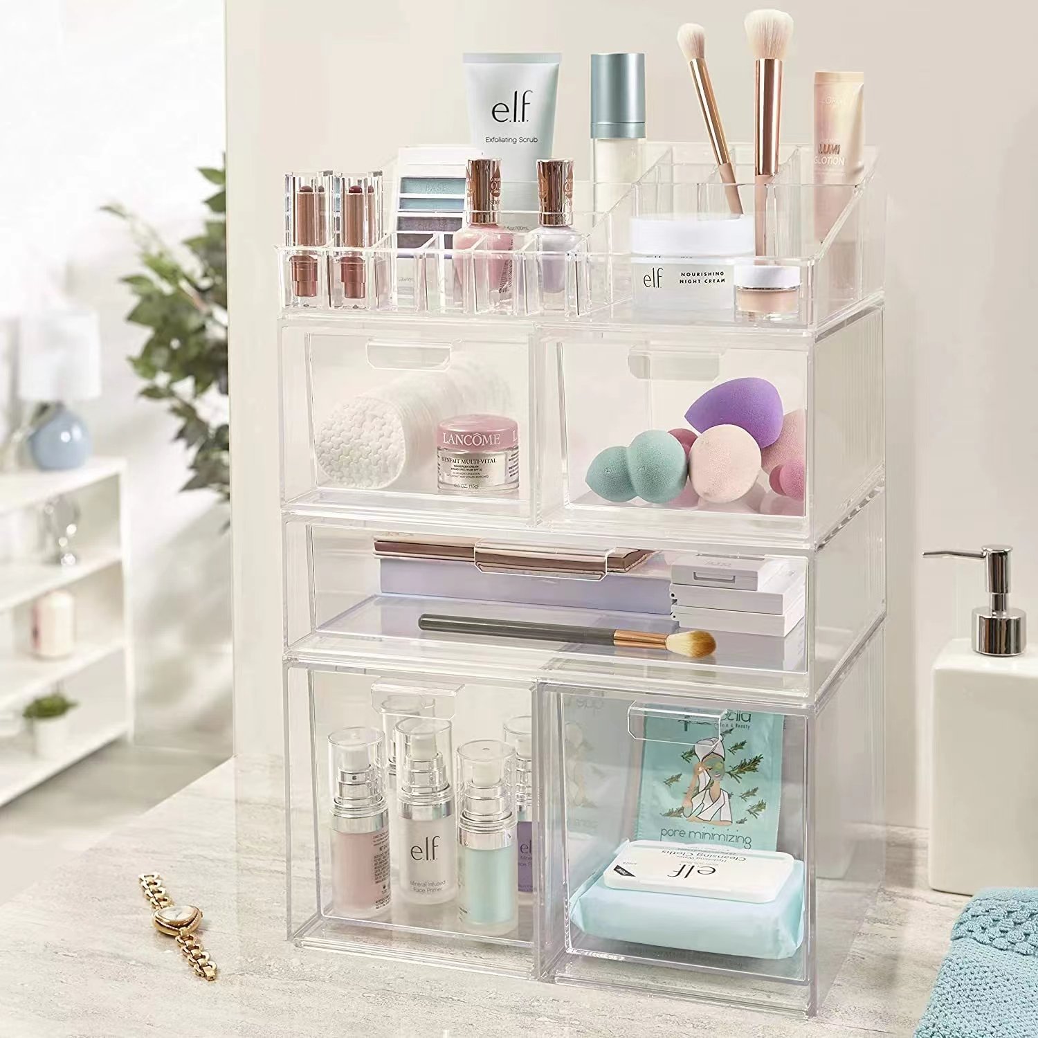 Acrylic Multi-Functional Makeup Table with Drawer Stackable Storage Box Practical for Organizing & Storing Your Makeup Items