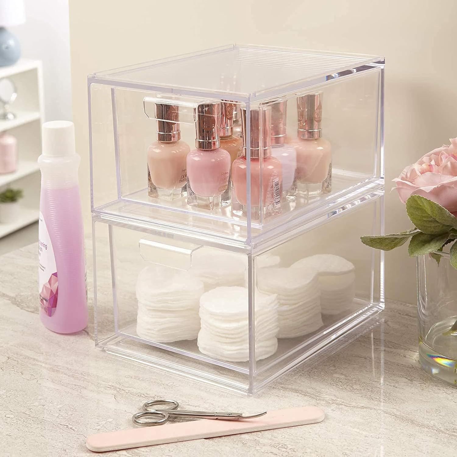 Acrylic Multi-Functional Makeup Table with Drawer Stackable Storage Box Practical for Organizing & Storing Your Makeup Items