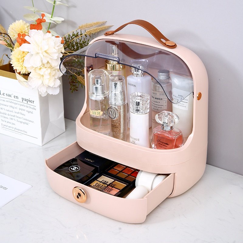 Cosmetic desk storage box lotions display case egg shape gift choice tray plastic makeup organizer with handle
