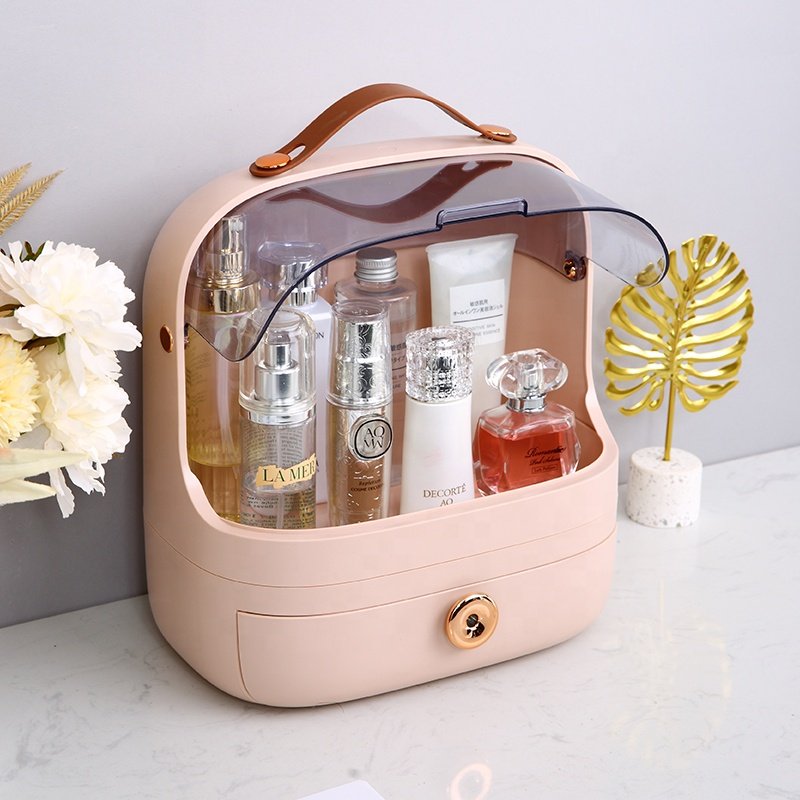 Cosmetic desk storage box lotions display case egg shape gift choice tray plastic makeup organizer with handle