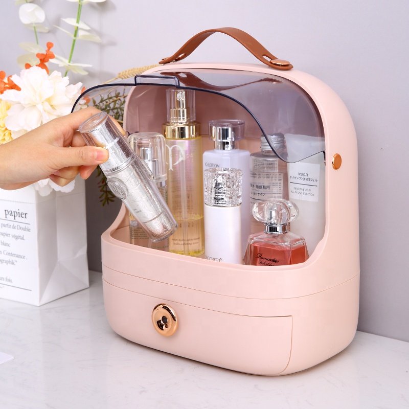 Cosmetic desk storage box lotions display case egg shape gift choice tray plastic makeup organizer with handle