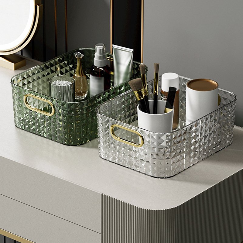 Diamond Pattern Clear Desktop Bathroom Cosmetic Storage Basket Makeup Organizer Home Sundries Storage Box