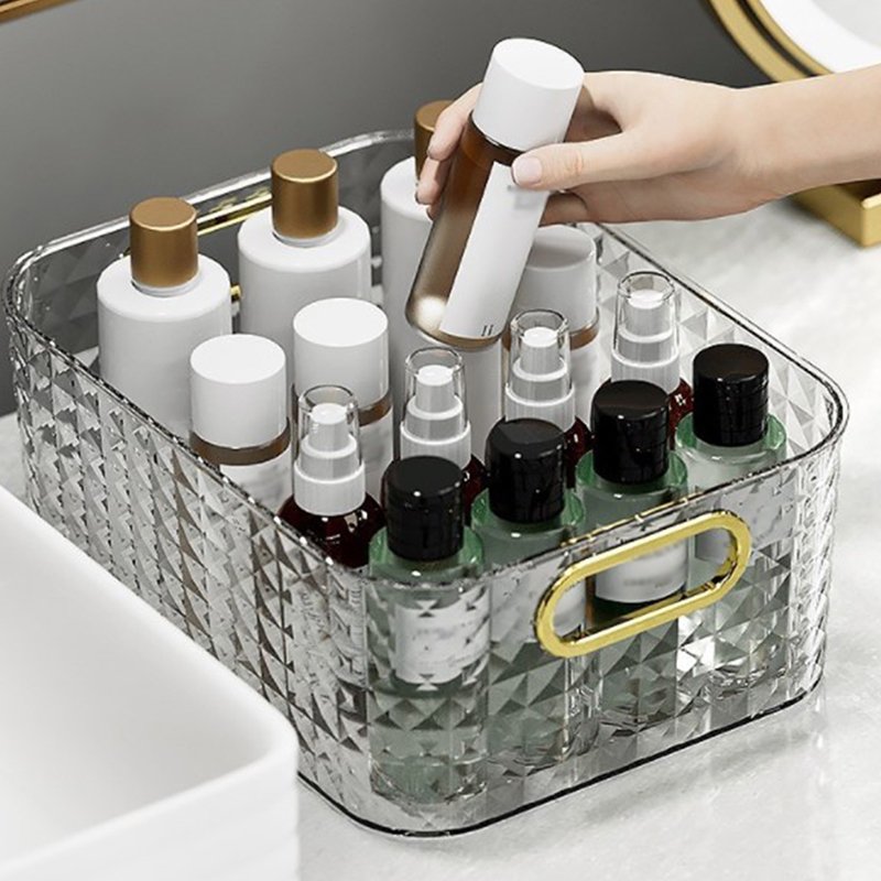 Diamond Pattern Clear Desktop Bathroom Cosmetic Storage Basket Makeup Organizer Home Sundries Storage Box