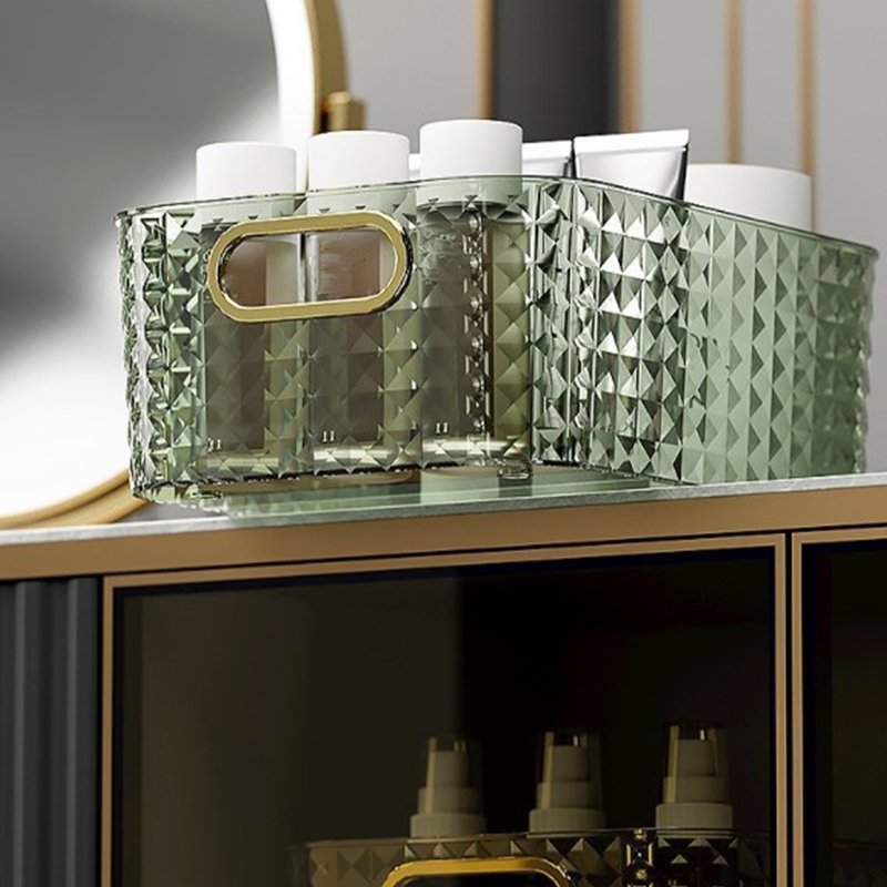 Diamond Pattern Clear Desktop Bathroom Cosmetic Storage Basket Makeup Organizer Home Sundries Storage Box