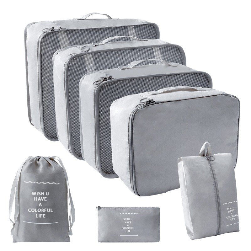 Hot Sell 7 Pcs Set Wholesale Black White Luggage Travel Organizer Packing Cubes