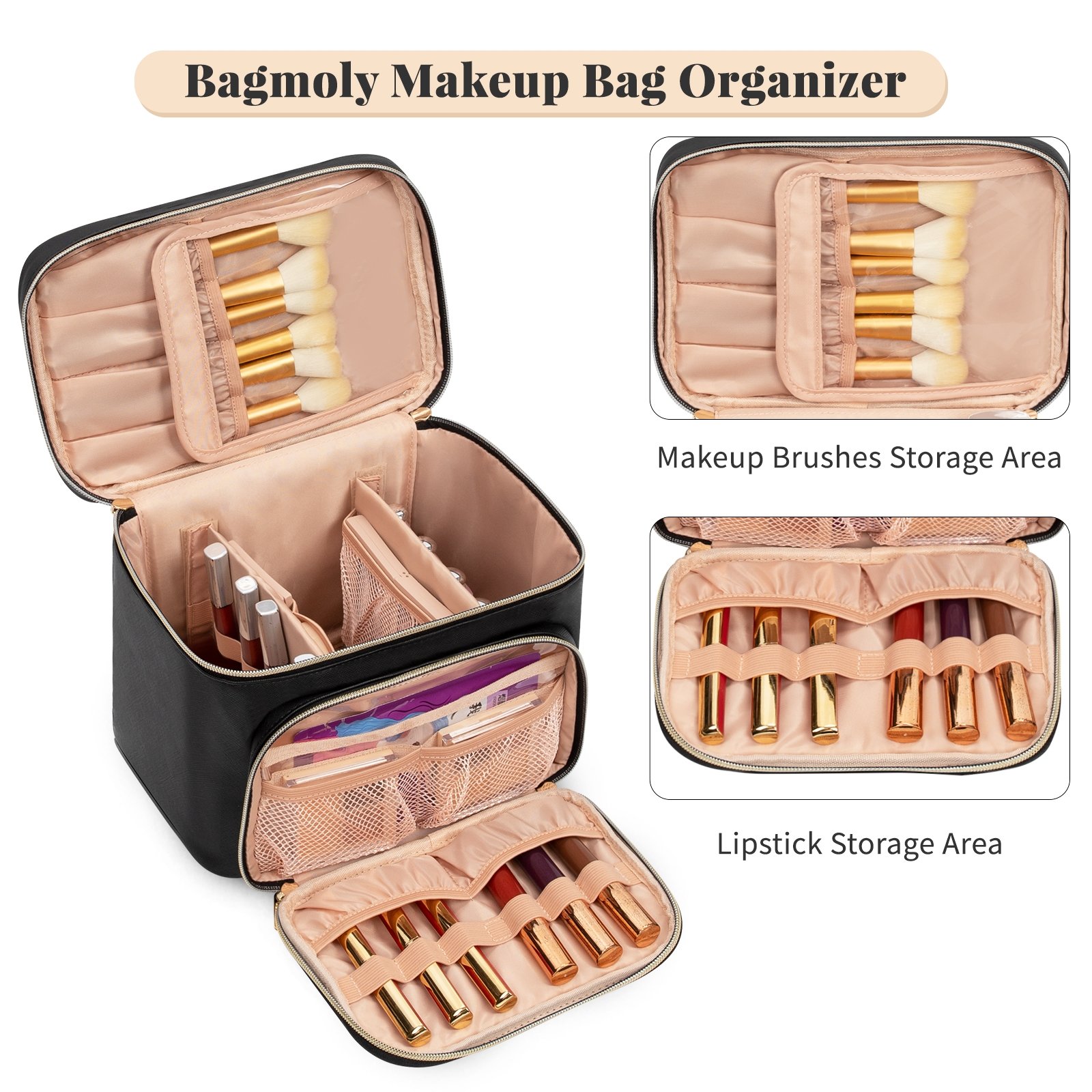 Wholesale high quality leather travel toiletry cosmetic bag cases With divider and Handle large capacity makeup organizer bag