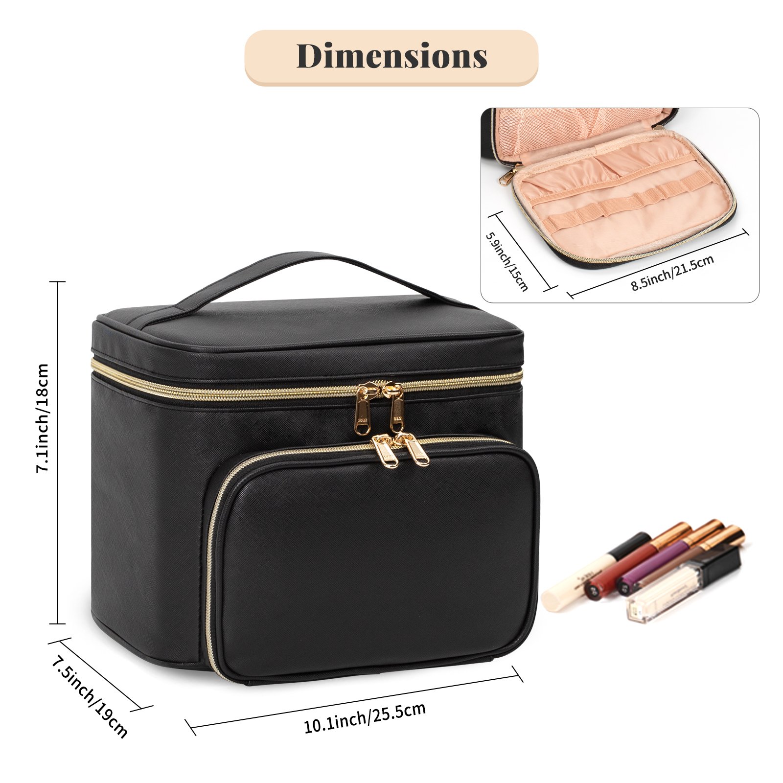 Wholesale high quality leather travel toiletry cosmetic bag cases With divider and Handle large capacity makeup organizer bag