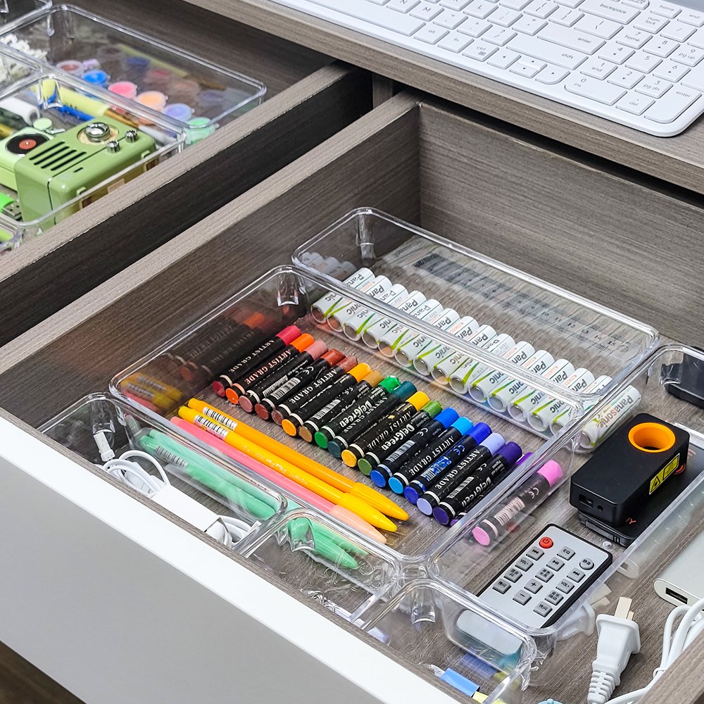 BPA Free Vanity Organizers Office Kitchen Gadgets Bathroom Drawer Tray Dividers Storage Bins Set for Makeup Dresser