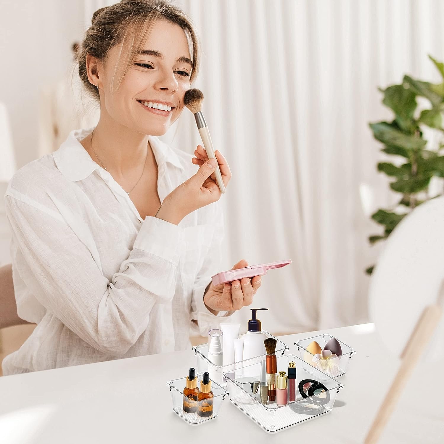BPA Free Vanity Organizers Office Kitchen Gadgets Bathroom Drawer Tray Dividers Storage Bins Set for Makeup Dresser