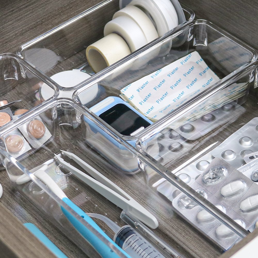 BPA Free Vanity Organizers Office Kitchen Gadgets Bathroom Drawer Tray Dividers Storage Bins Set for Makeup Dresser
